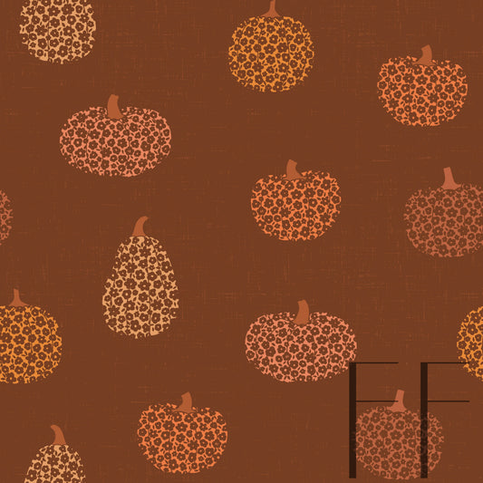 Floral Pumpkins Brown Raspberry Pattern