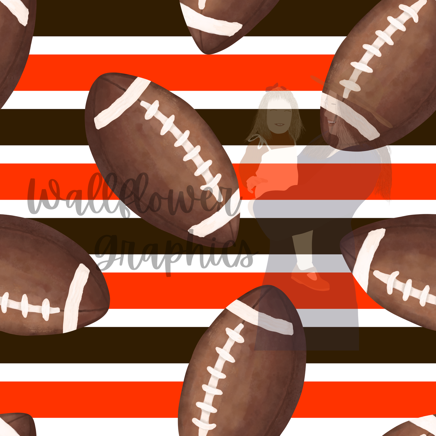 Brown and Orange Stripe Watercolor Footballs