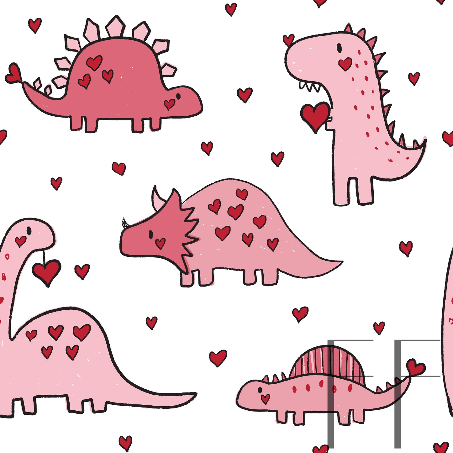 Valentine Dino Pink White BG raspberry pattern