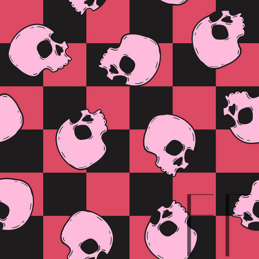 Skulls Pink Checker Raspberry Pattern