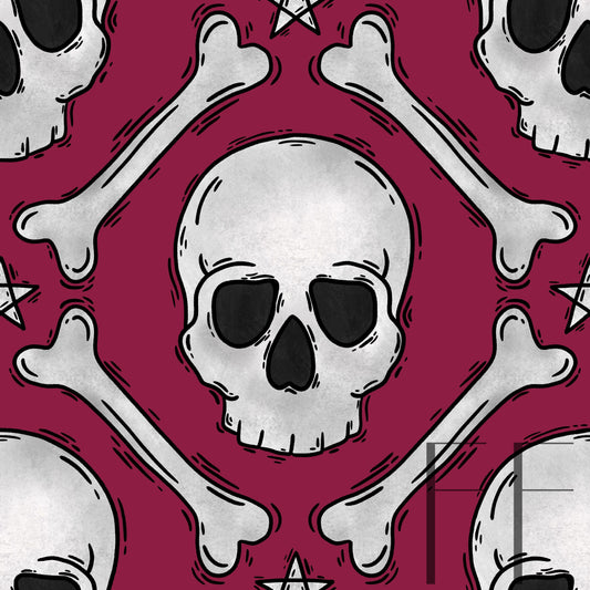 Skull Bones Dark Magenta raspberry pattern