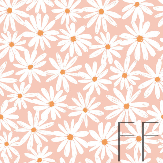 Daisy Toss Peach Raspberry Pattern