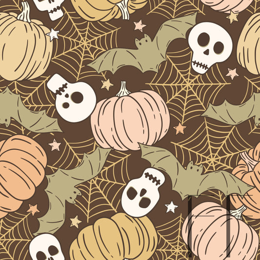 Halloween Pumpkins Skulls bats brown raspberry Pattern