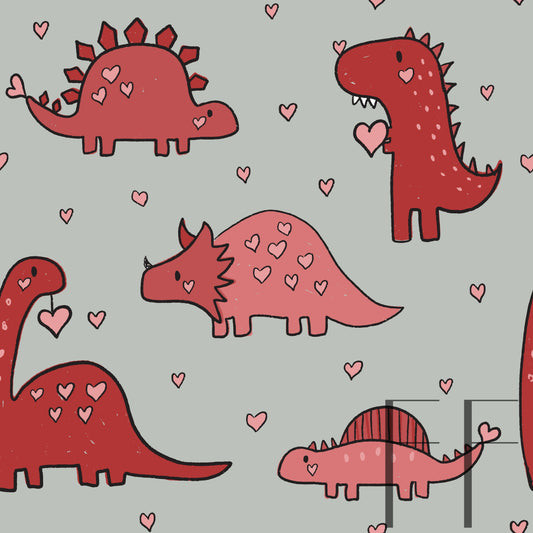 Valentine Dino Red Grey BG raspberry pattern