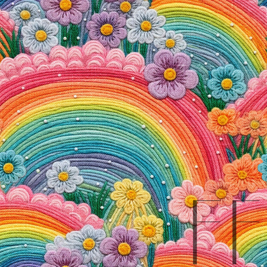 Rainbow Flowers Embroidery raspberry Pattern