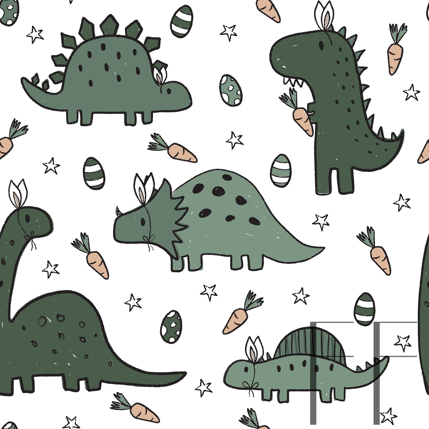 Green Easter Dinosaurs on white Raspberry Pattern