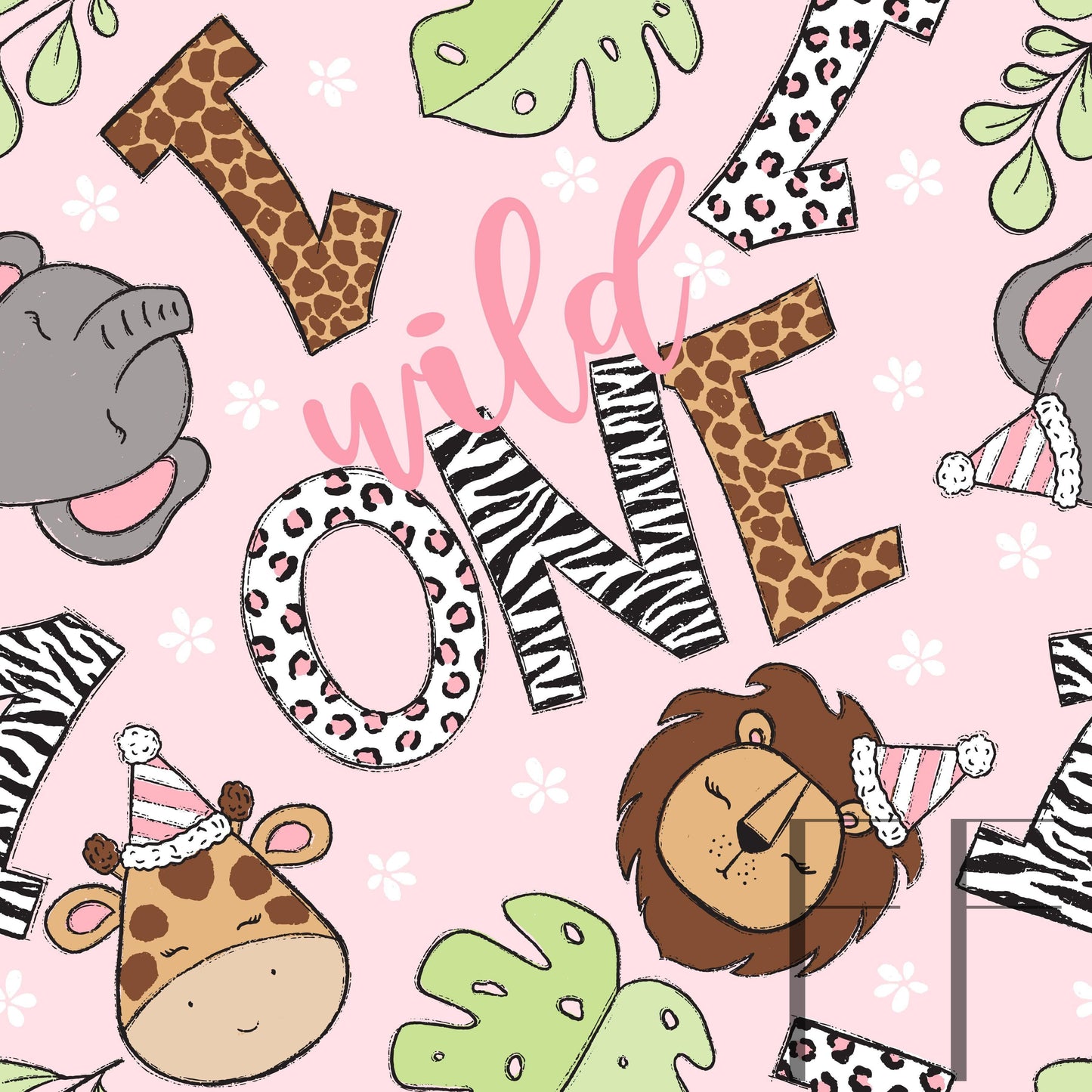 Wild One Animals Girl Pink birthday Raspberry Pattern