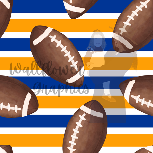 Blue and Gold Stripes Watercolor Footballs