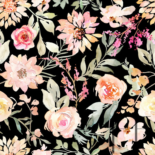 Summer Dahlia Watercolor floral raspberry Pattern