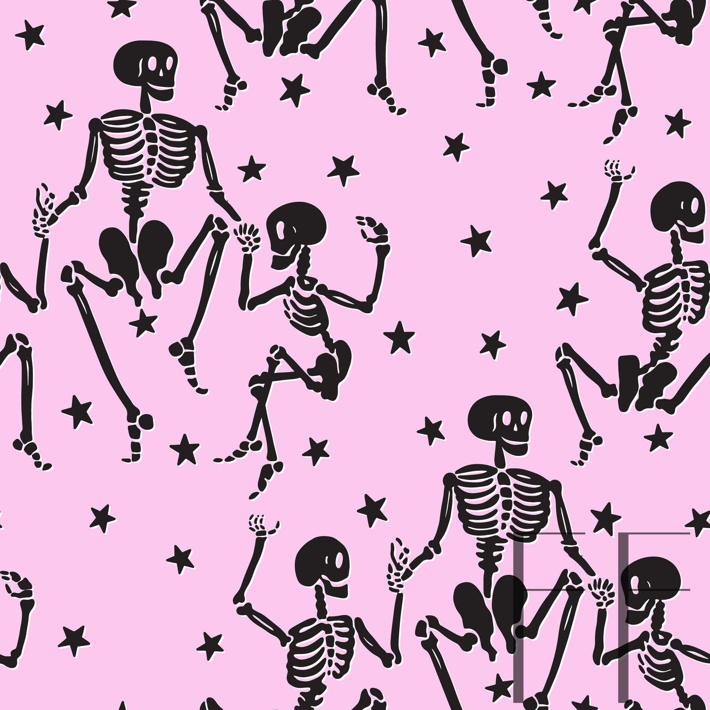 Dancing Skeletons Black on pink raspberry Pattern