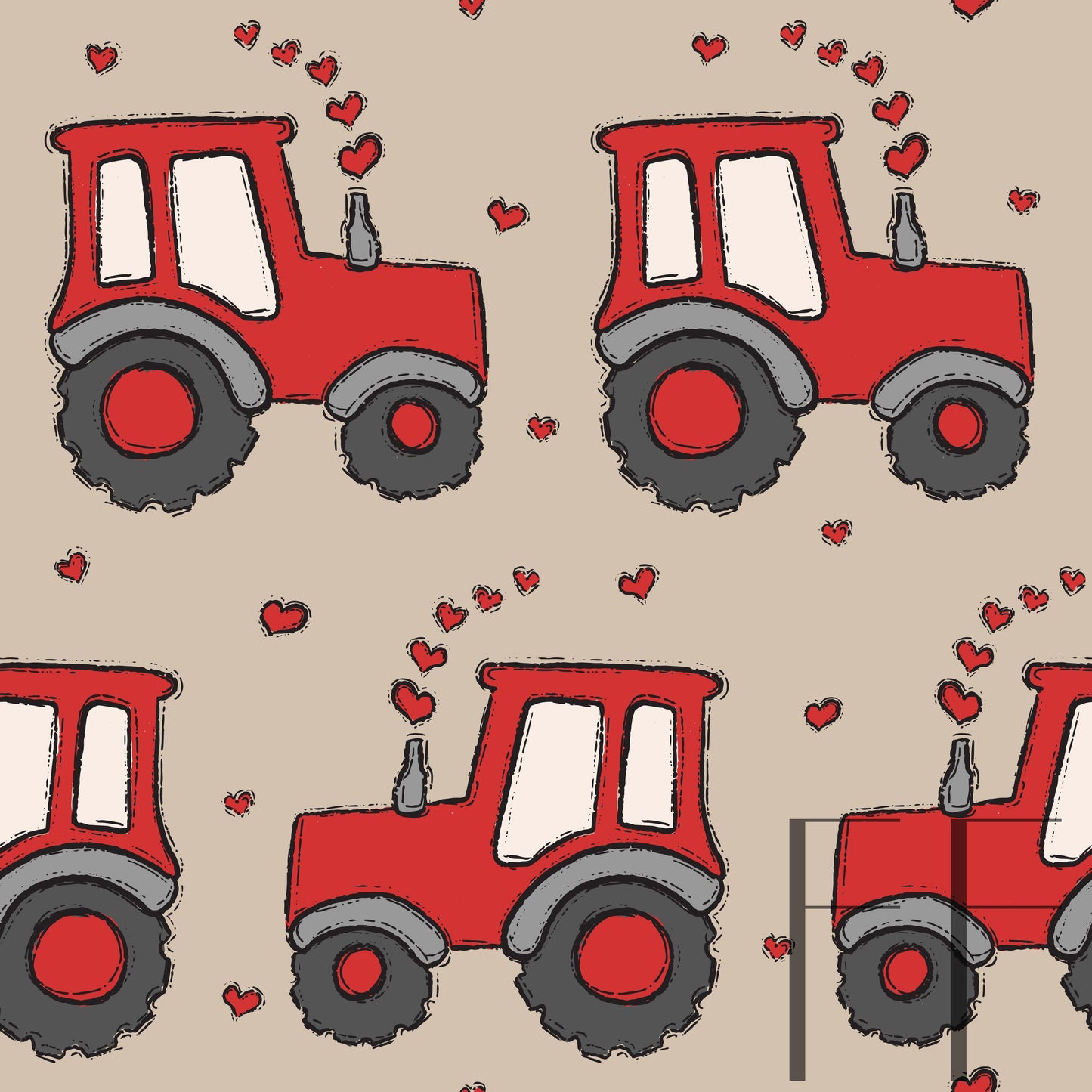 Valentine Tractors Mute Red Beige BG raspberry pattern