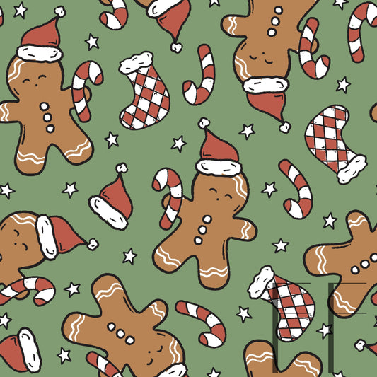 Cute Gingerbread Sage raspberry Pattern