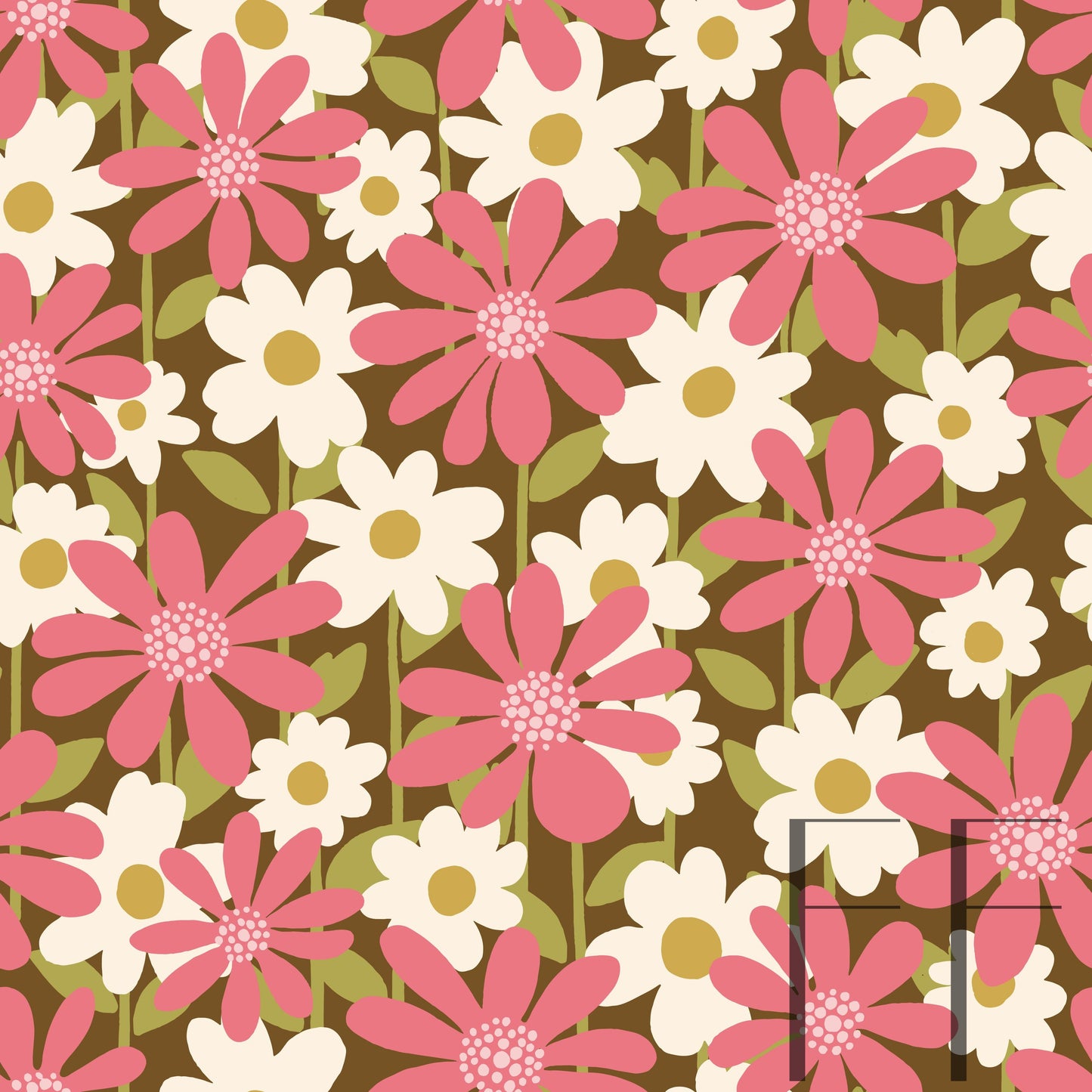 Retro Dasies Pink Cream Raspberry Patter