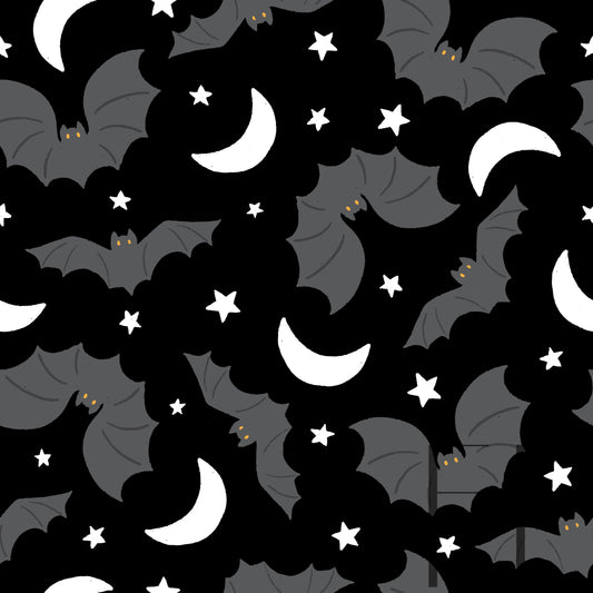 Halloween Bats Grey on black raspberry Pattern