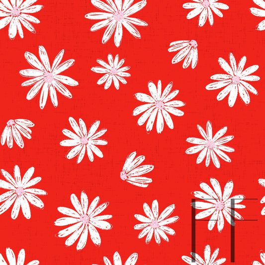 Valentine Daisy White on Red raspberry Pattern