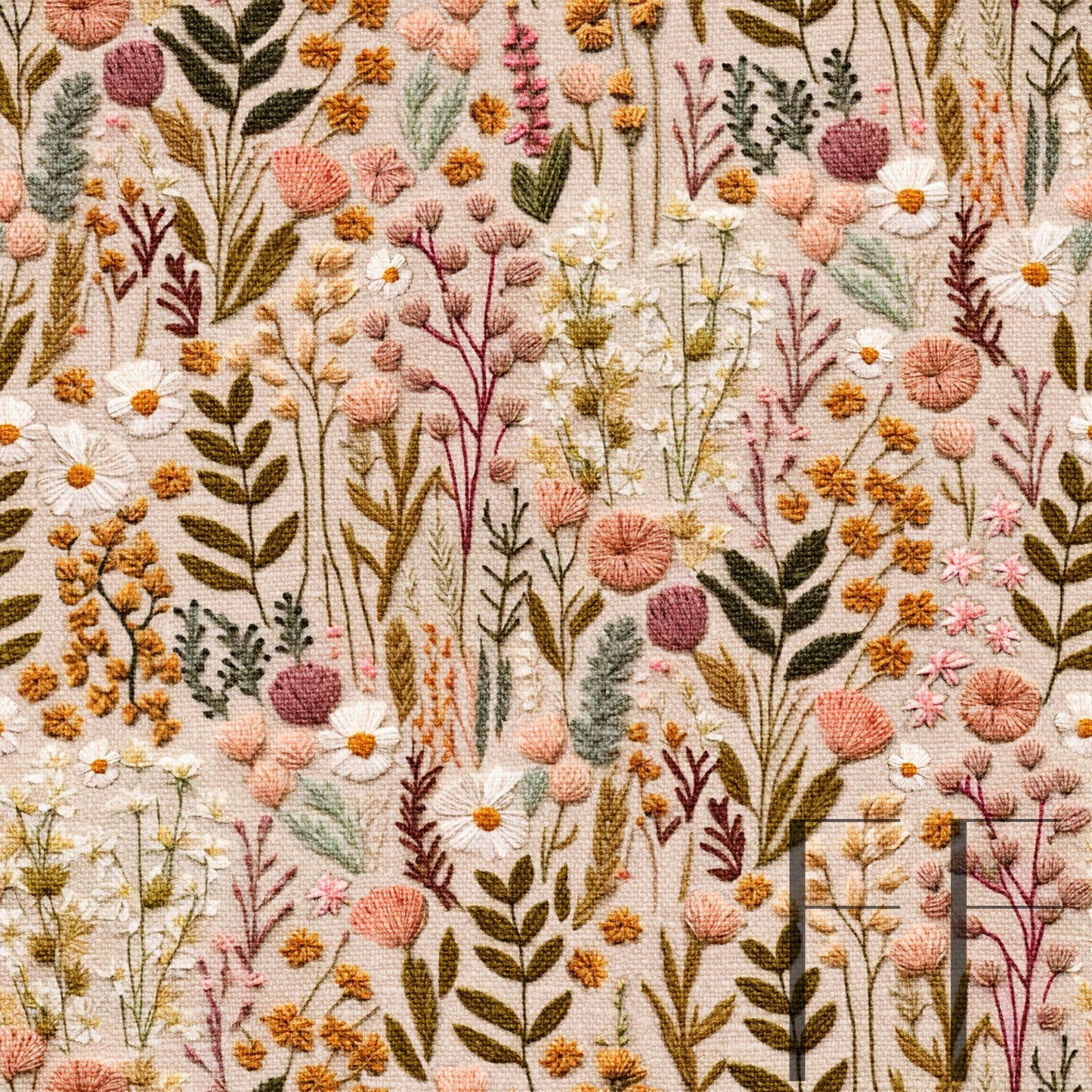 Wildflower Meadow Embroidery Raspberry Pattern