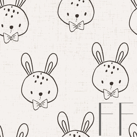 Little Bunnies Boy Beige Linen Raspberry Pattern