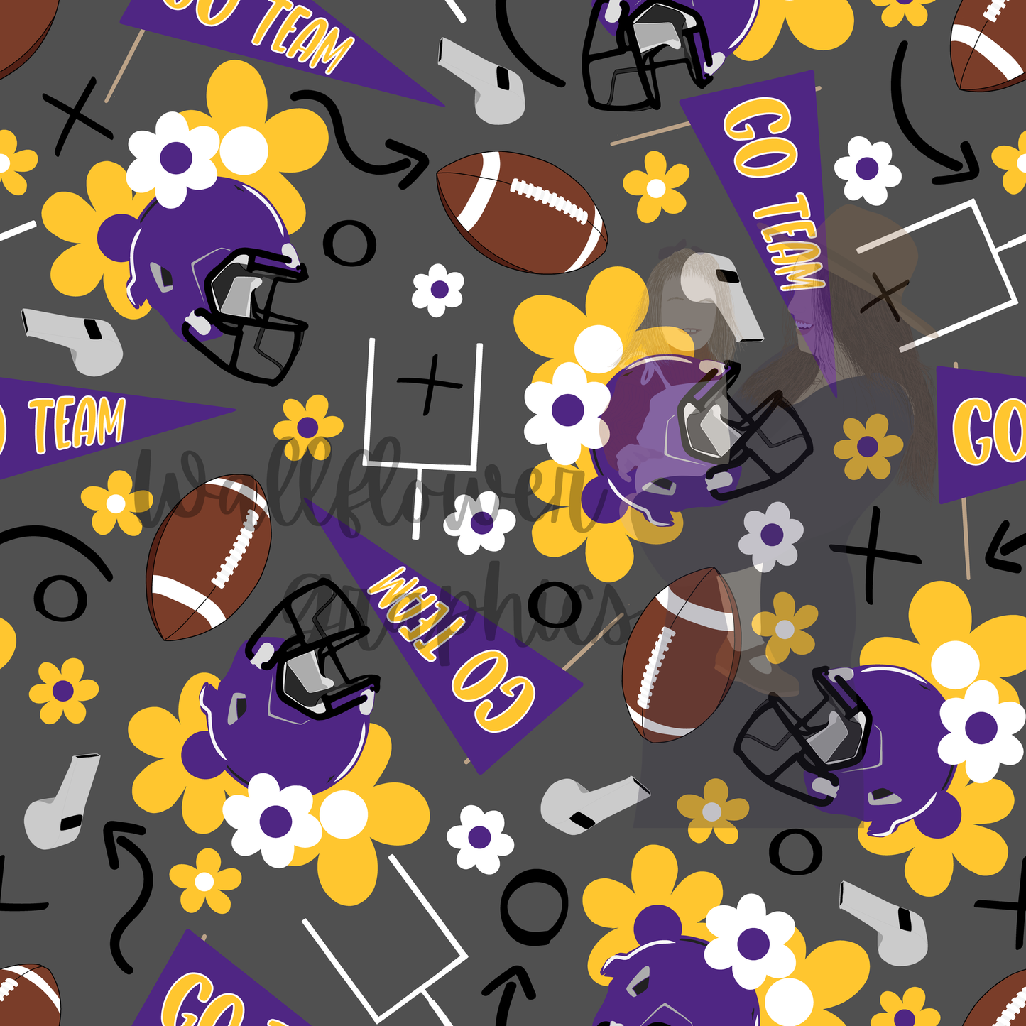 Purple and Yellow Floral Footballs