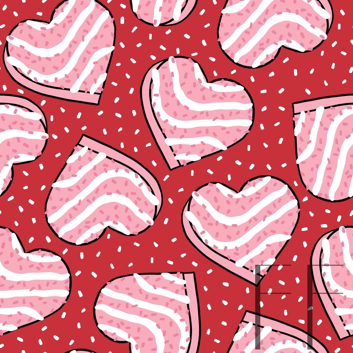 Heart Valentine Cakes Red BG Raspberry pattern