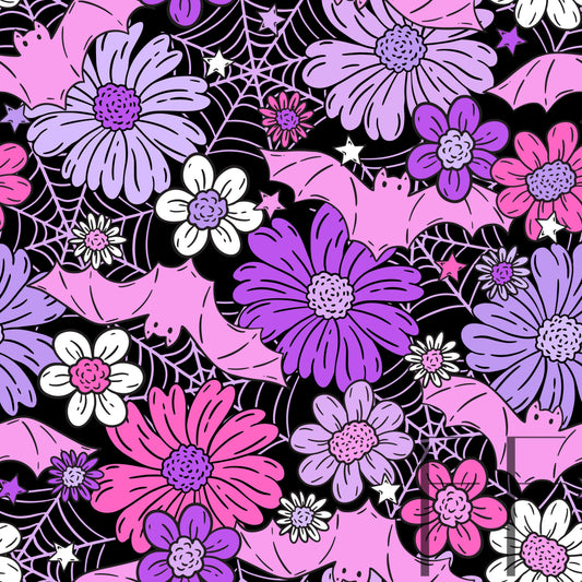 Floral Ghosties Pastel Black raspberry Pattern