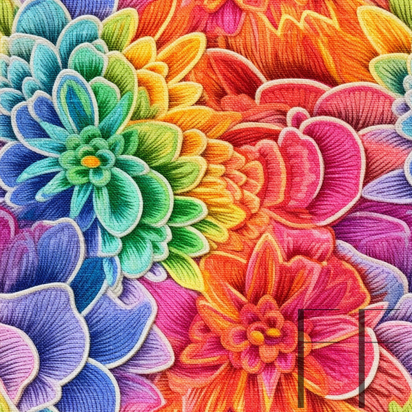 Bright Floral Rainbow Embroidery Raspberry Pattern