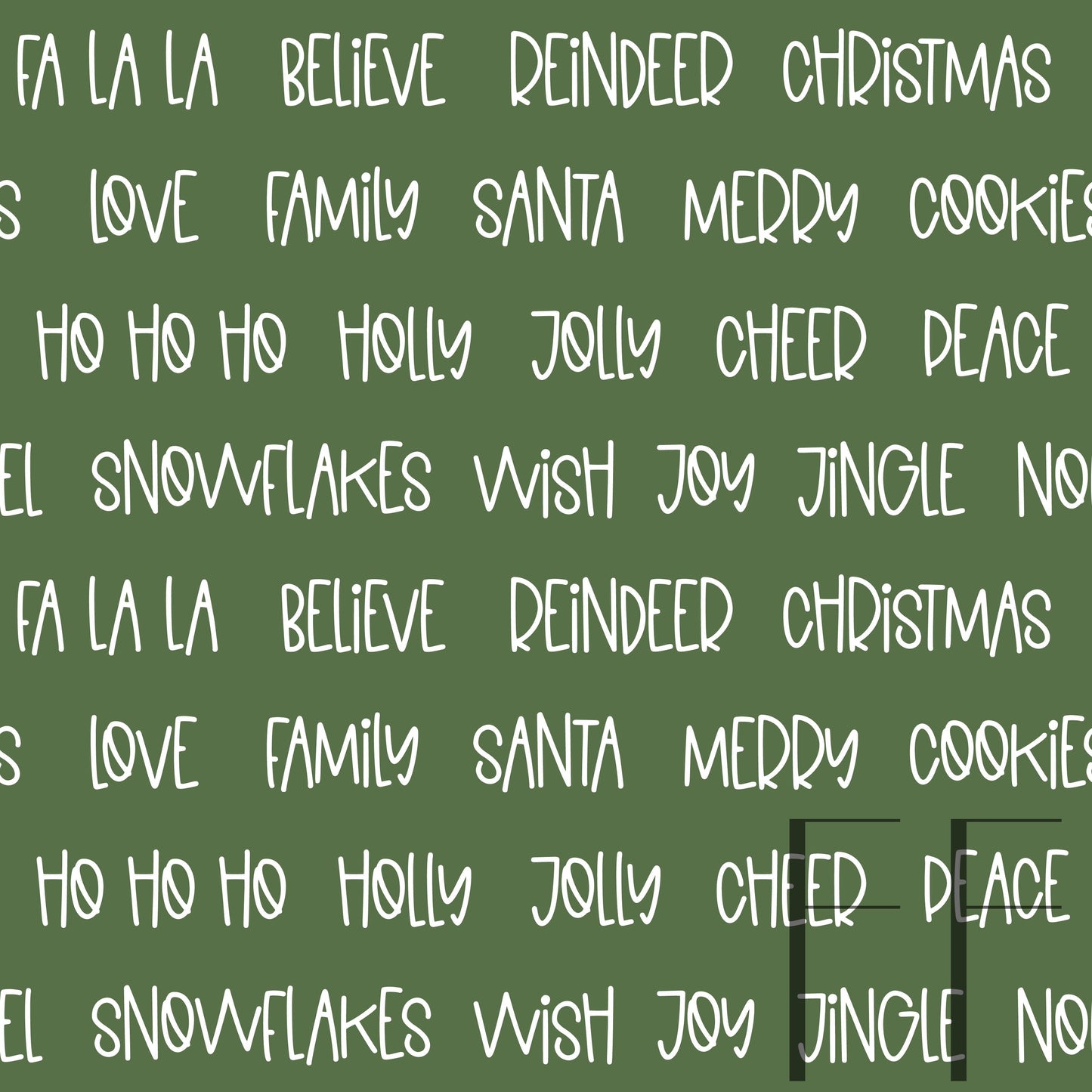 Christmas Words Dark Warm green raspberry pattern