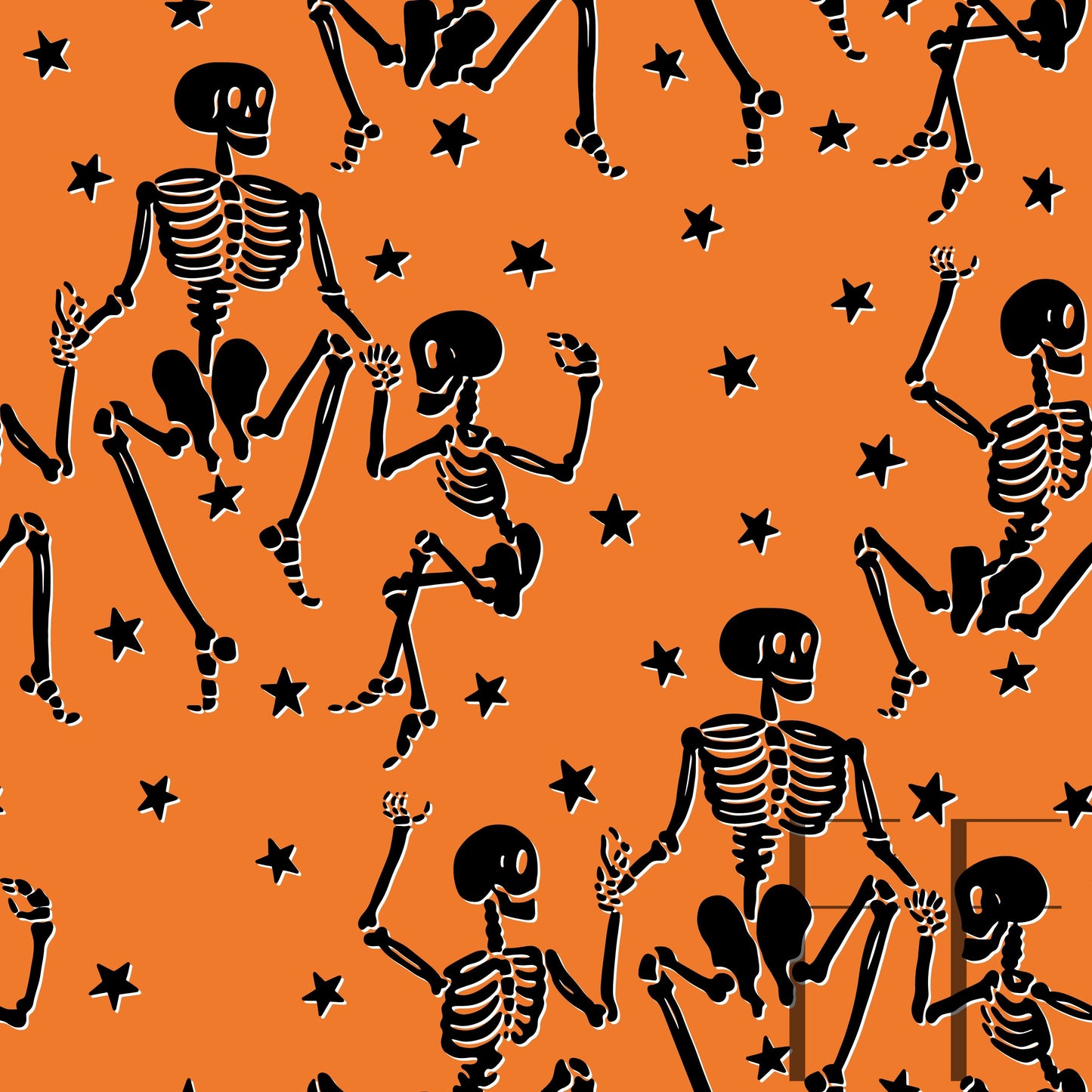 Dancing Skeletons Black on orange raspberry Pattern