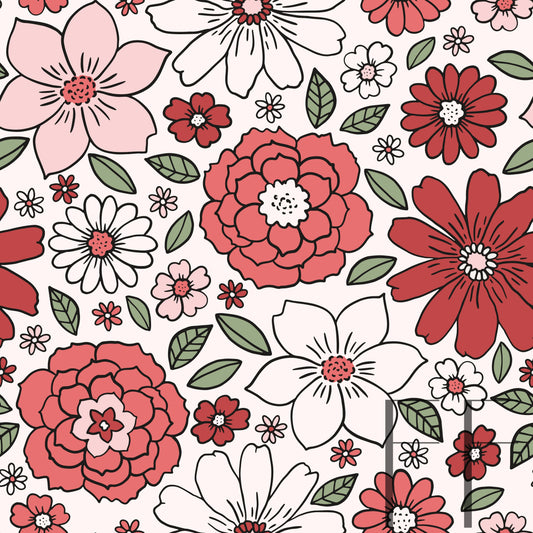 Evelyn Floral in Red Pink BG raspberry pattern