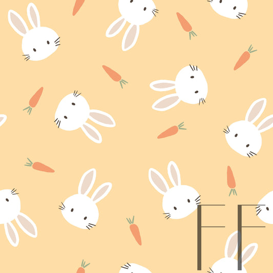 Minimal Bunnies Yellow Bg raspberry Pattern