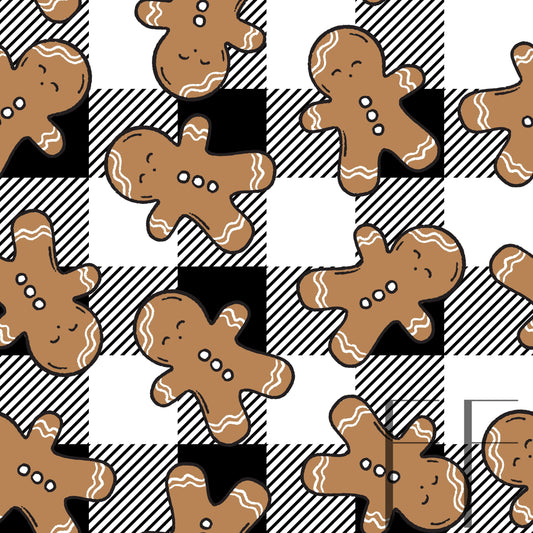 Gingerbread Men Black and white plaid raspberry Pattern