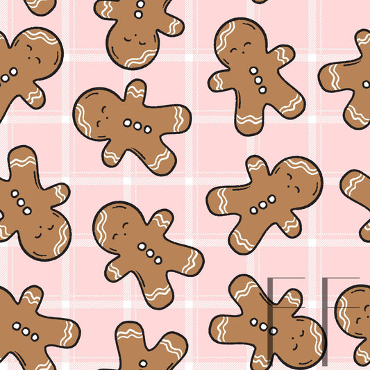 Gingerbread Men Pink Plaid Raspberry Pattern