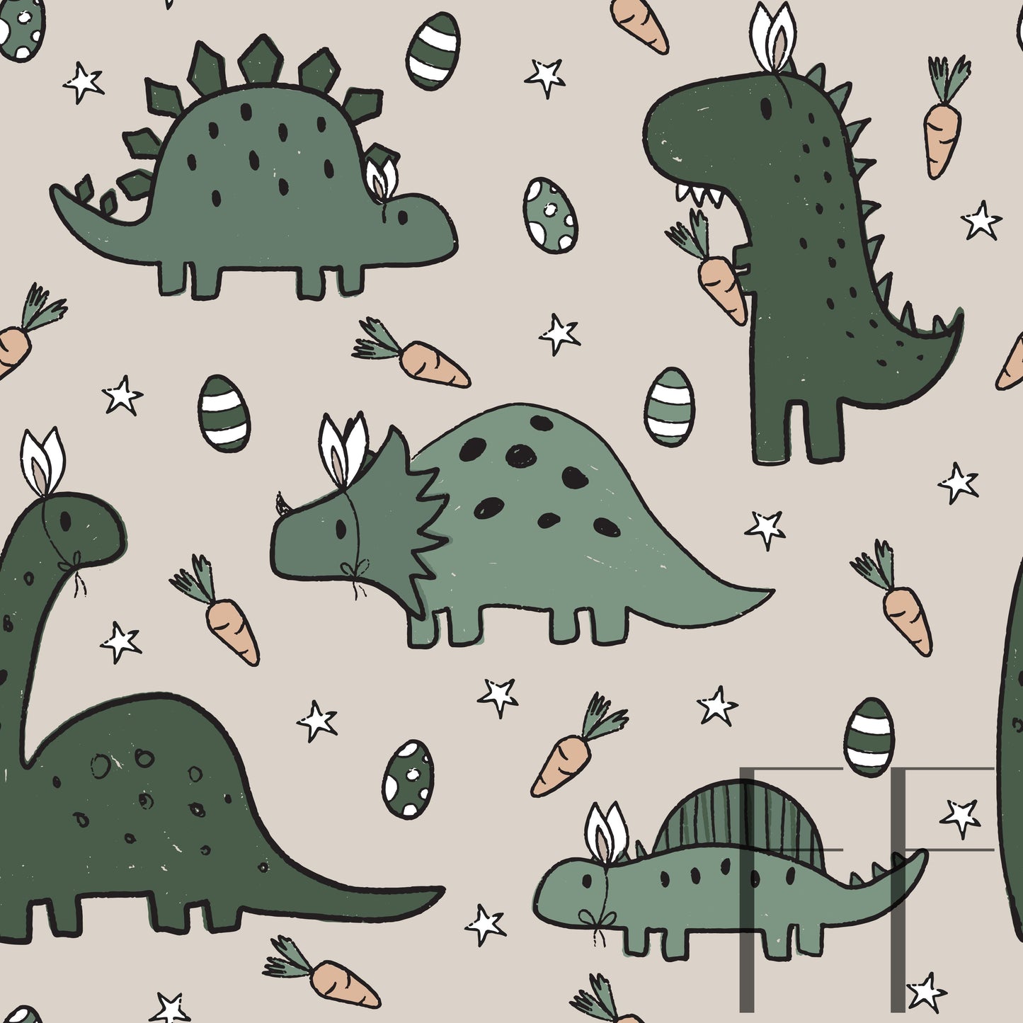 Green Easter Dinosaurs on beige Raspberry Pattern