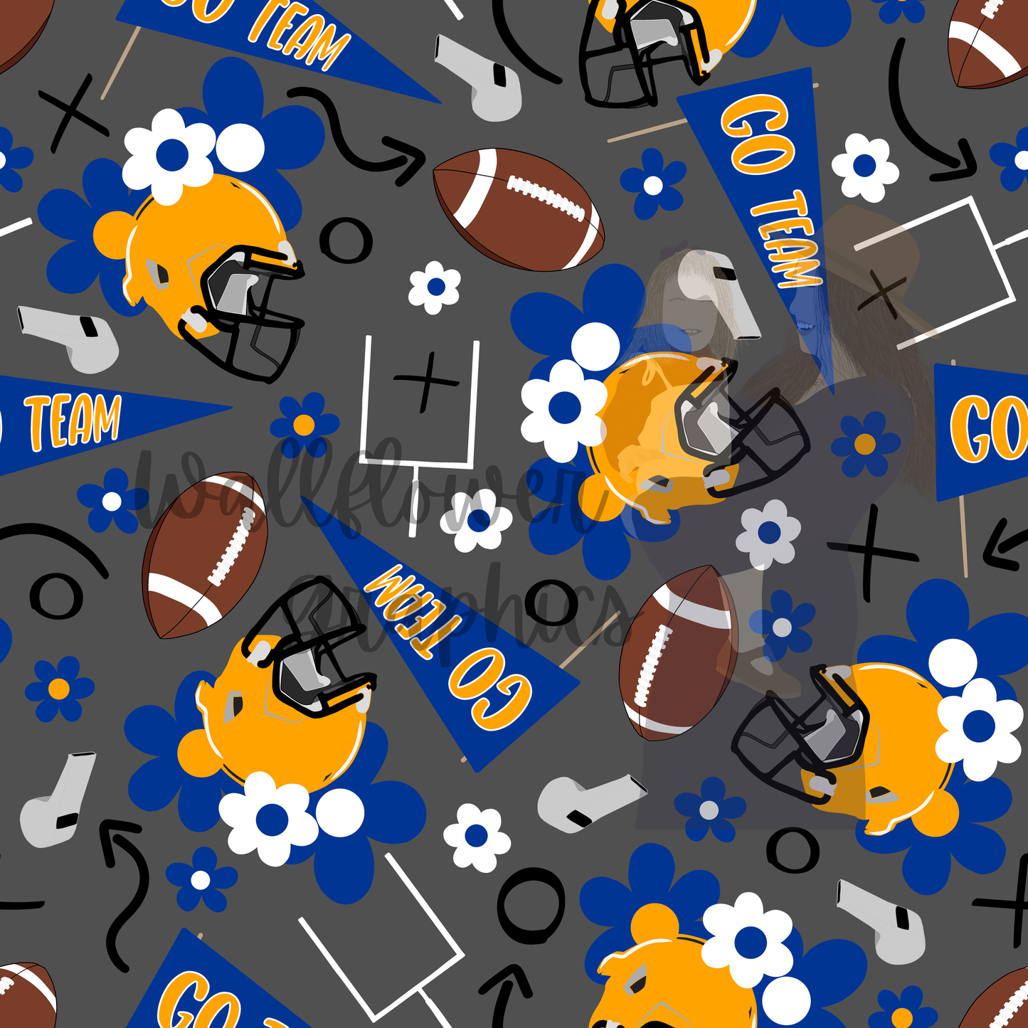 Blue and Gold Yellow Floral Footballs