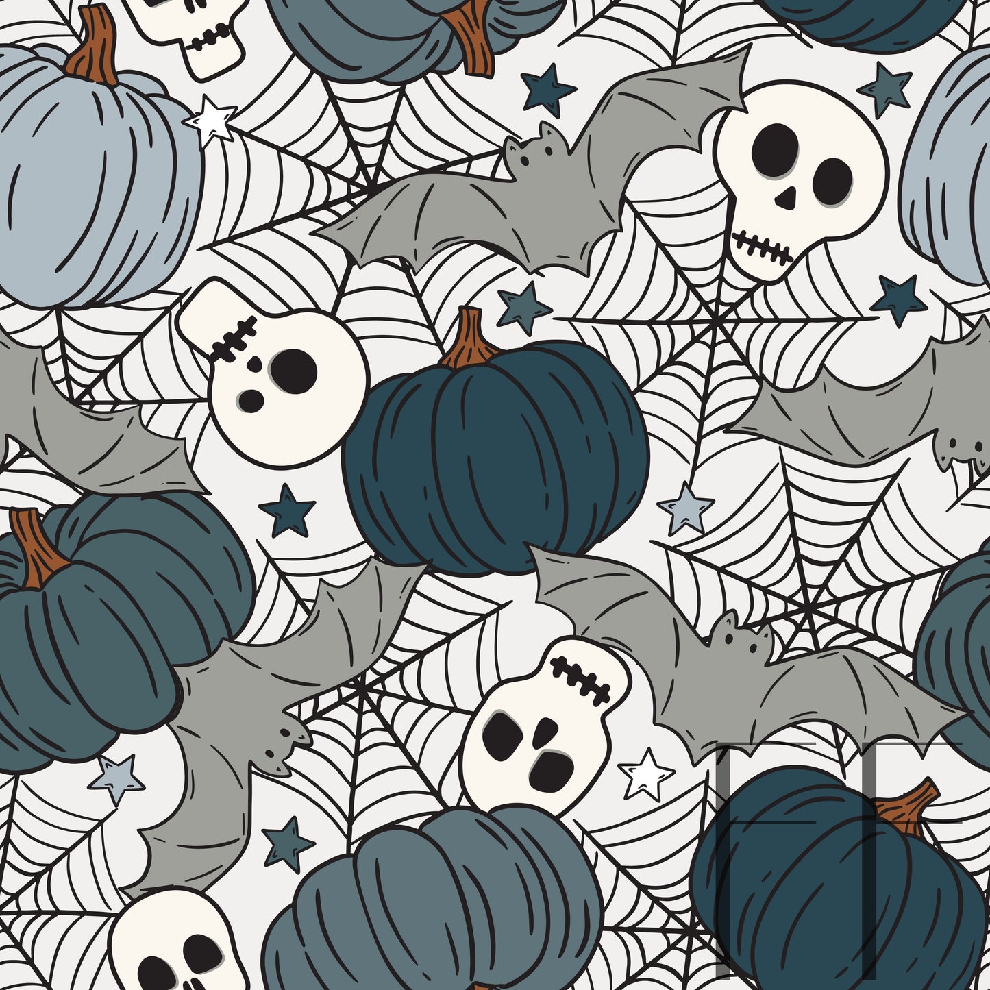 Halloween Pumpkins Skulls bats blue raspberry Pattern