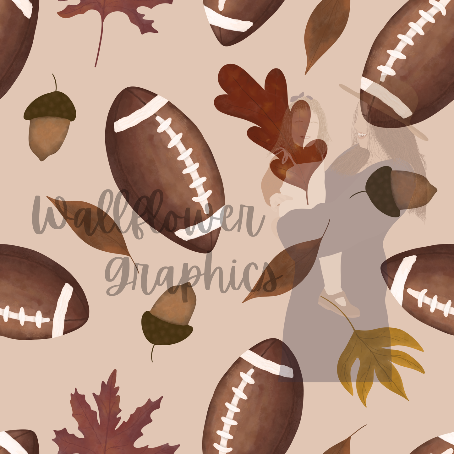 Watercolor Footballs and Leaves