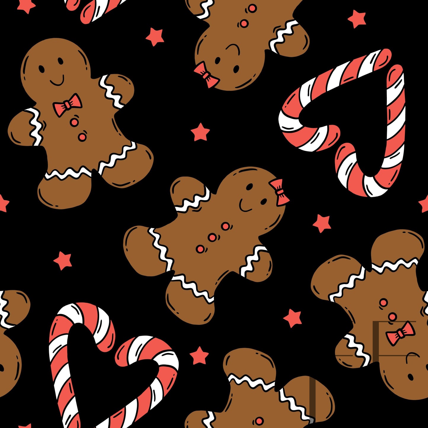 Love Gingerbread Black Bg Raspberry Pattern