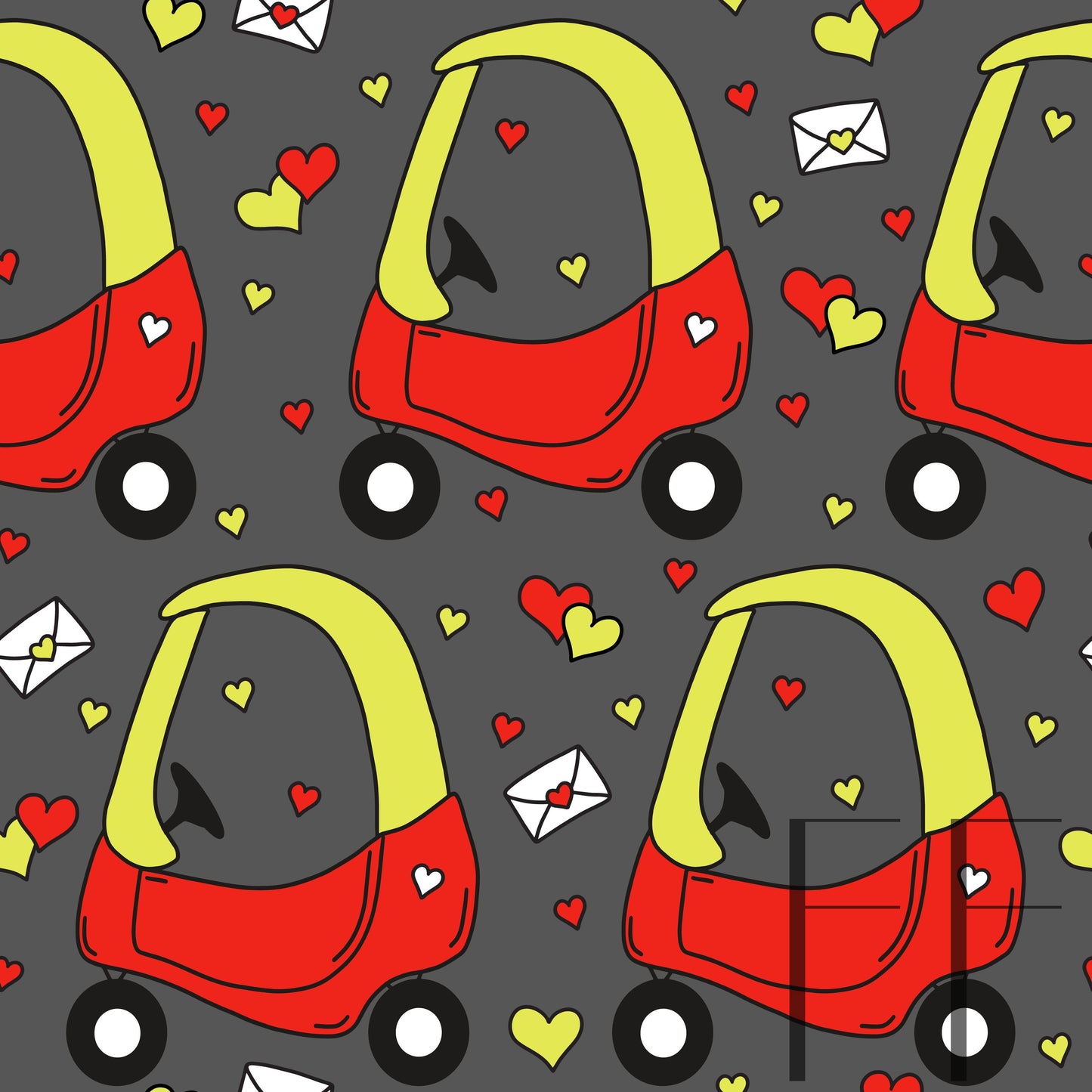 Valentine Cozy Coupe Yellow Red Grey raspberry pattern