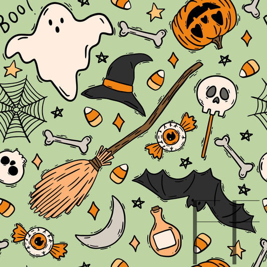 Love Halloween Green Bg raspberry Pattern