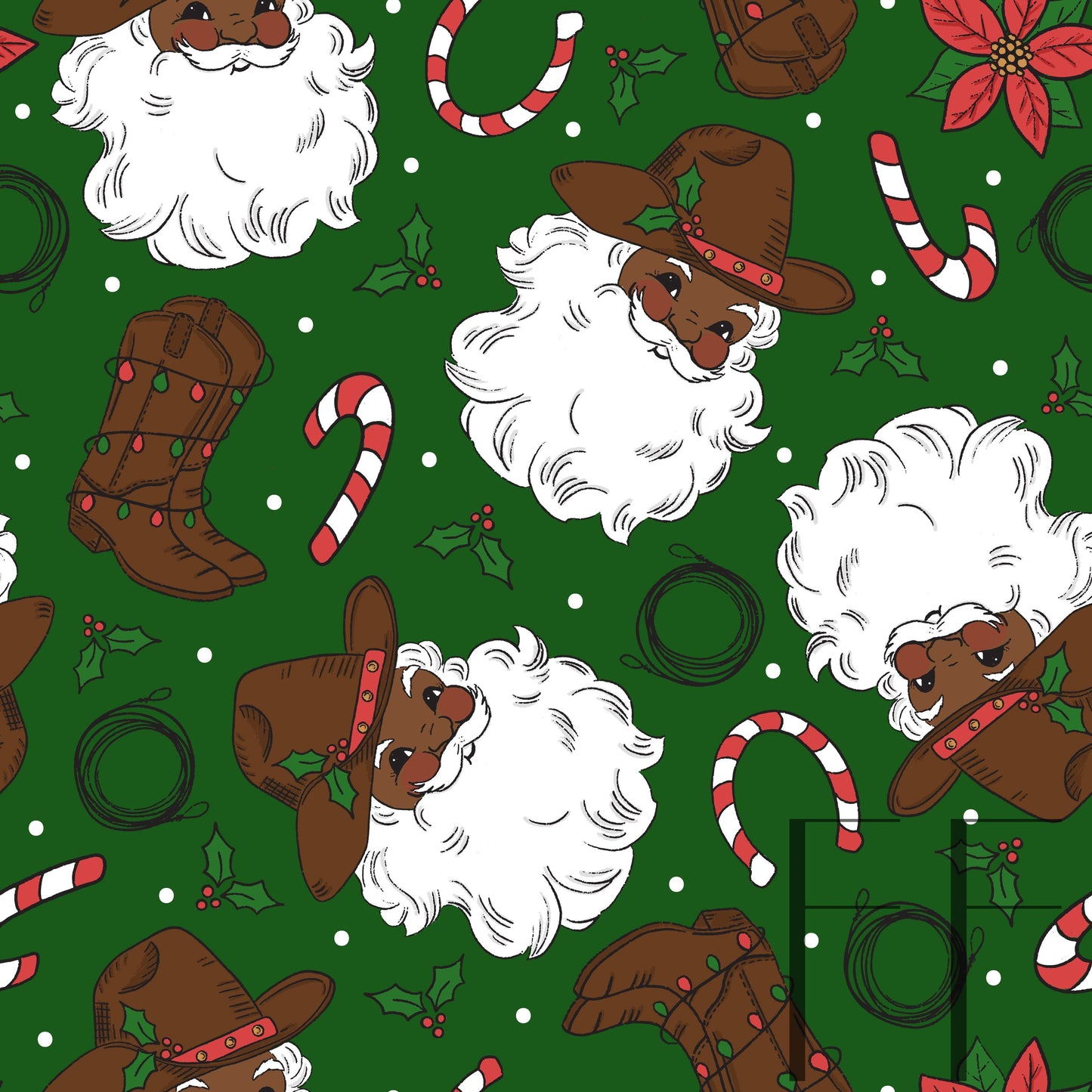 Cowboy Santa Dark Skin green raspberry Pattern