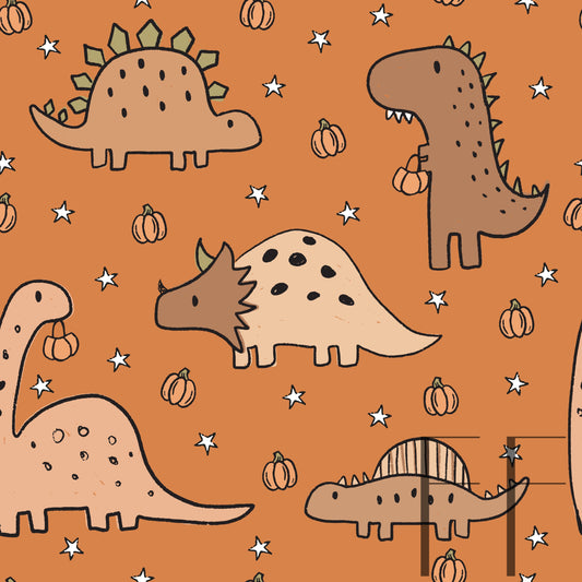 Halloween Trick or Treat dinos burnt orange Raspberry Pattern