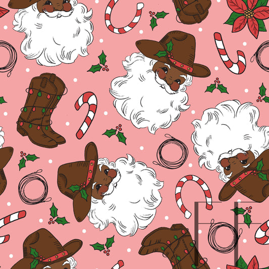 Cowboy Santa Dark Skin raspberry Pattern