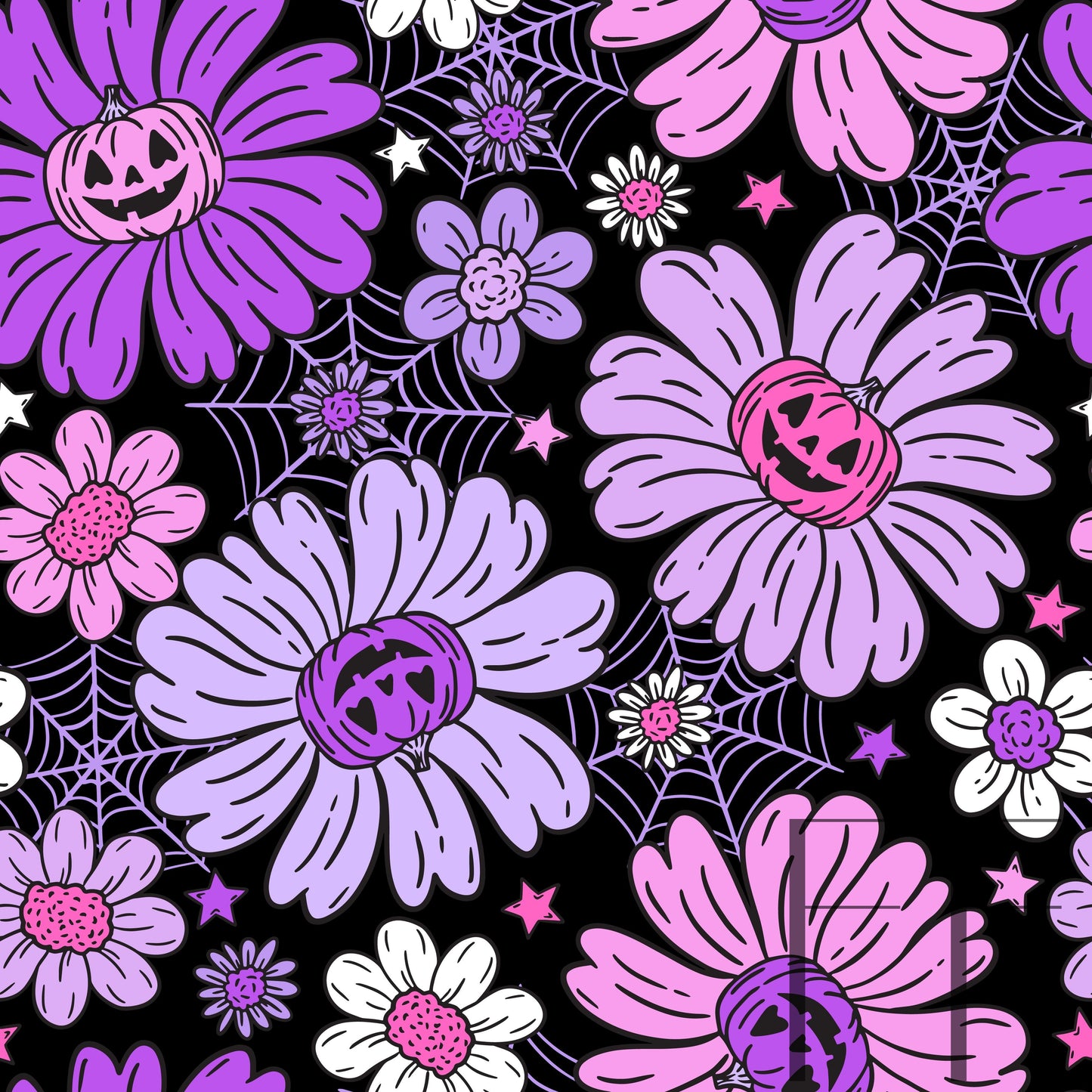 Jack O Lantern Floral Purple Raspberry Pattern