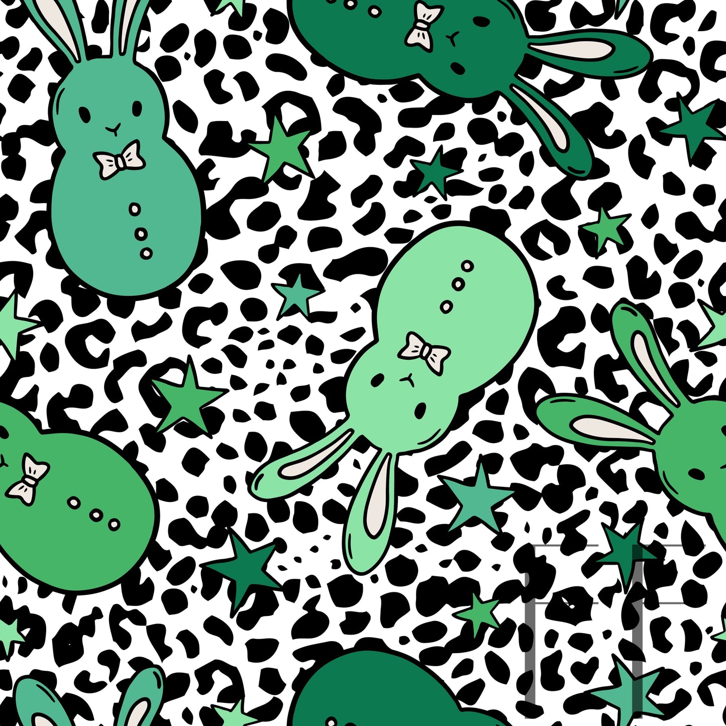 Green Bunnies White Leopard BG raspberry Pattern