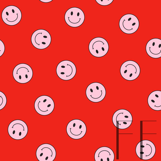 Valentine Smiley Pink on red raspberry pattern