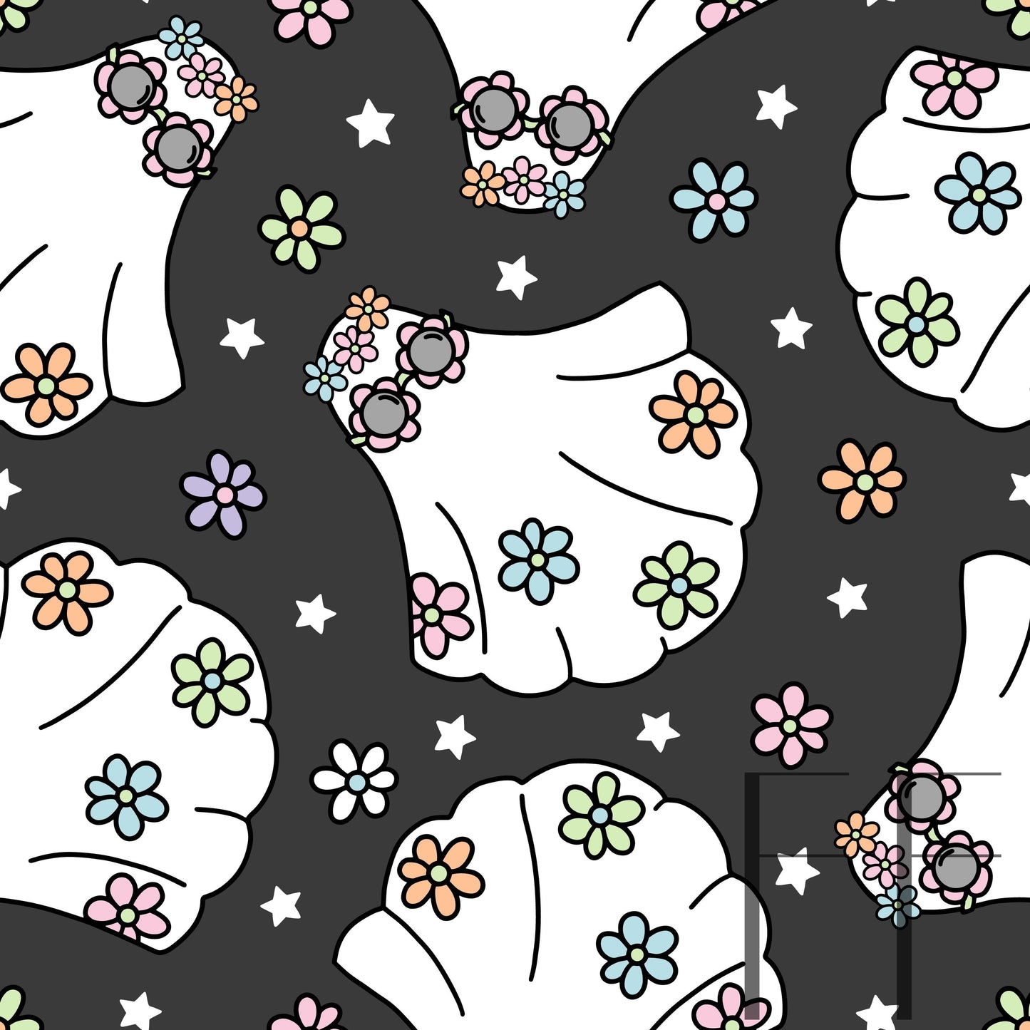 Groovy Ghosts Black and white stars raspberry Pattern