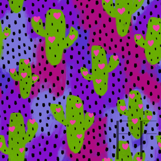 Heart Cacti on Purple Dusk raspberry pattern