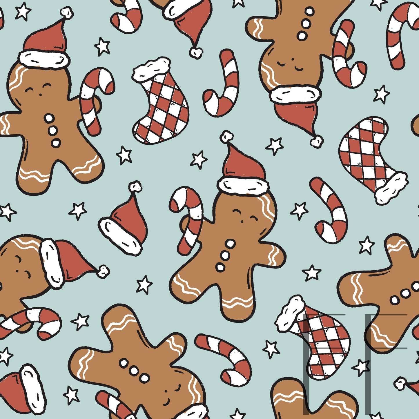 Cute Gingerbread Light blue raspberry Pattern