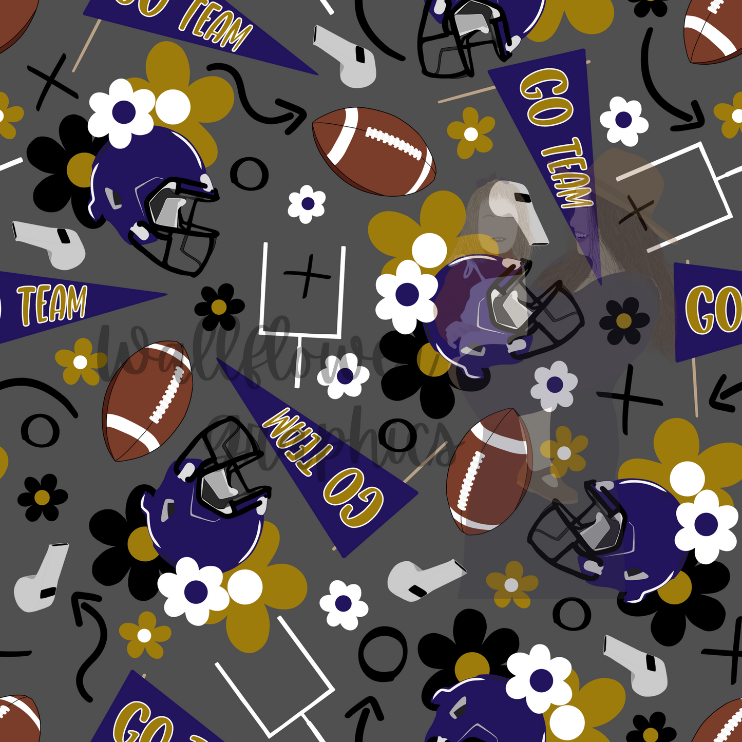 Gold and Purple Floral Football