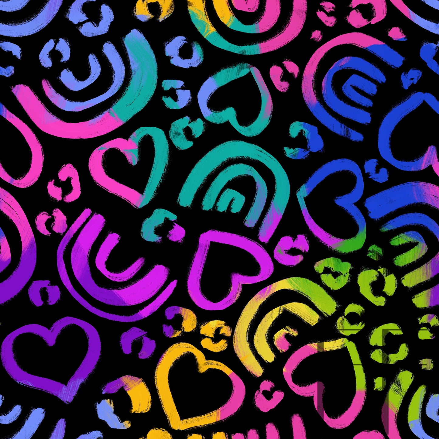 Rainbow Graffiti Hearts and rainbows raspberry pattern