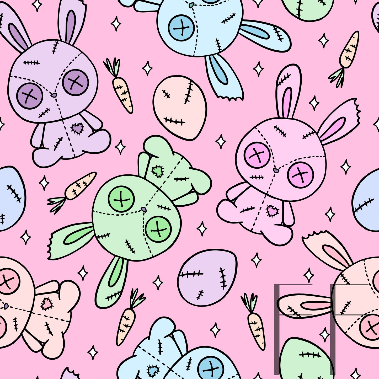 Pastel Rainbow Zombie Bunnies rasperry Pattern